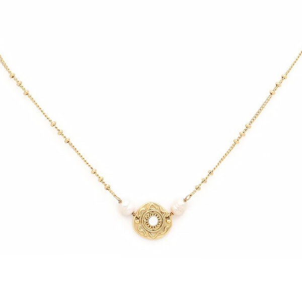 Collier médaillon maya perles d'eau douce