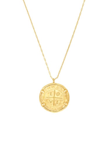 Collier médaille ancienne LOVE doré à l'or fin