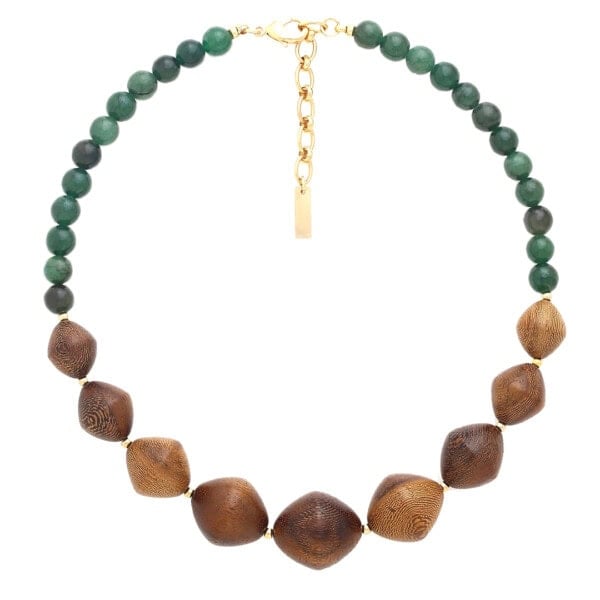 Collier perles Nature Wallis - Aventurine verte et Perles de boix
