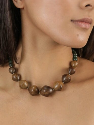 Collier perles Nature Wallis - Aventurine verte et Perles de boix