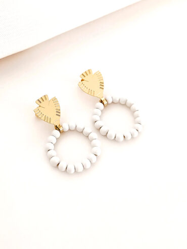 Boucles d'oreilles maya folk blanc grès