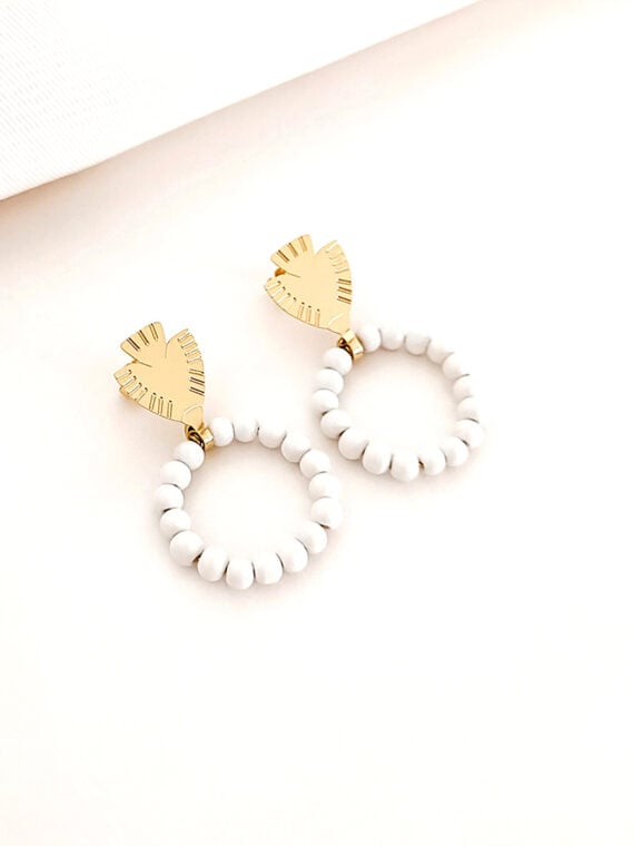 Boucles d'oreilles maya folk blanc grès