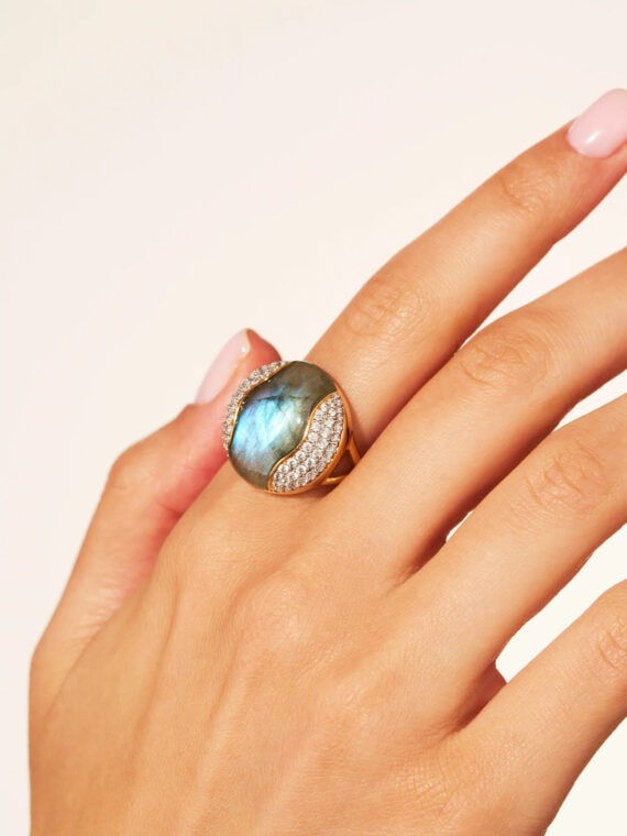 Bague ronde Vertige labradorite - Bijou en pierre naturelle
