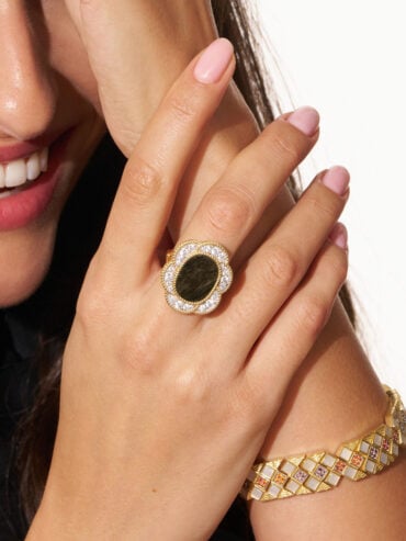 Bague Esmée obsidienne dorée