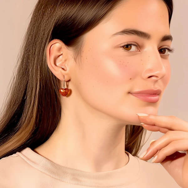Boucles d'oreilles coeur d'ambre femme