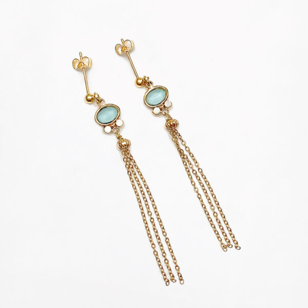 Boucles d'oreilles fines et longues marianna - pierre bleue - dorées