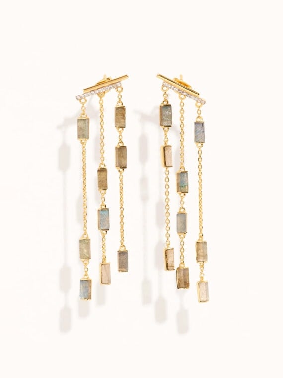 Boucles mara labradorite - Boucles d'oreilles longues avec pierres fines