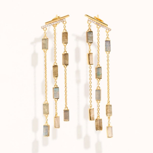 Boucles mara labradorite - Boucles d'oreilles longues avec pierres fines