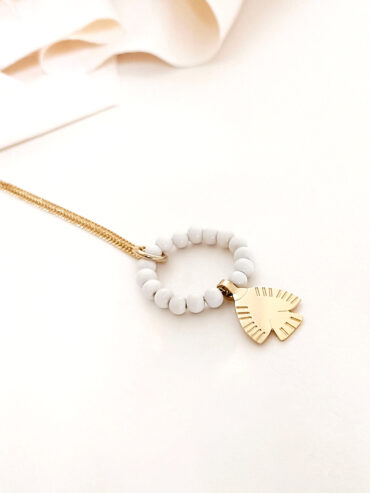 Collier maya folk blanc grès
