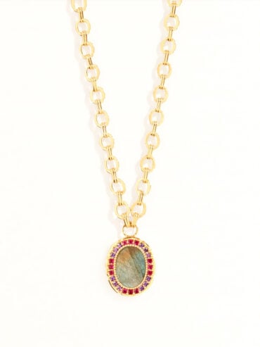 Collier long doré à l'or fin hera labradorite