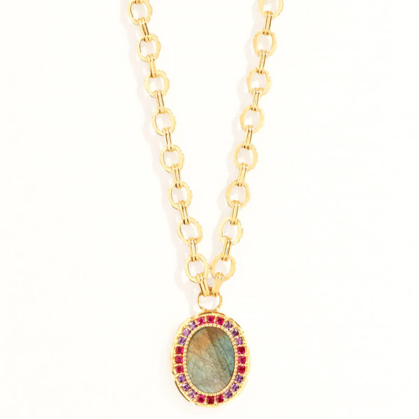 Collier long doré à l'or fin hera labradorite