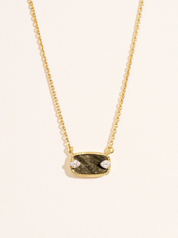 Collier Sangha obsidienne dorée