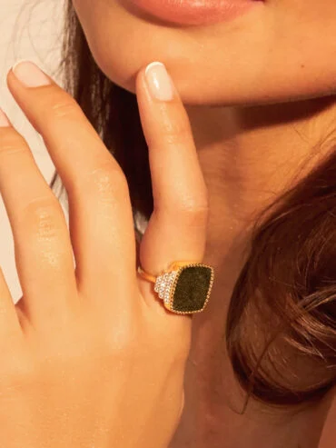 Bague Kara obsidienne dorée