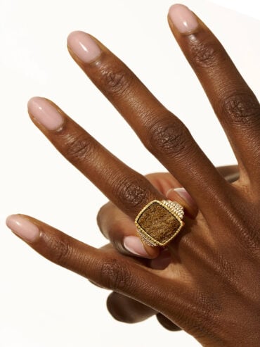Bague Kara obsidienne dorée
