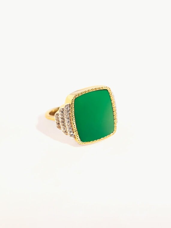 Bague Kara femme onyx vert dorée à l'or fin et zircons naturels