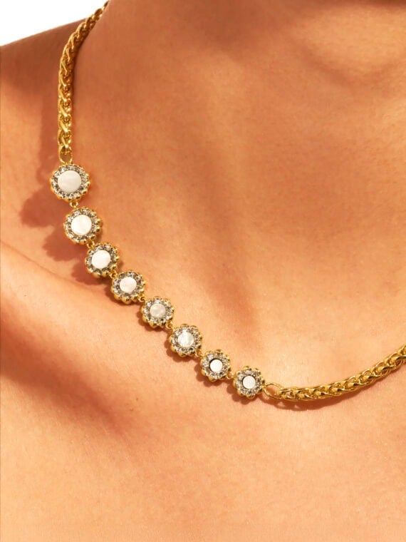 Collier rive d'or nacre - collier asymétrique femme
