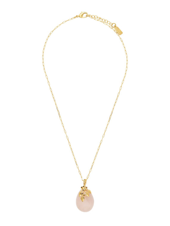 Collier goutte flora quartz rose et mini tourmalines