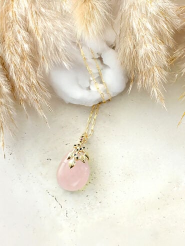 Collier goutte flora quartz rose