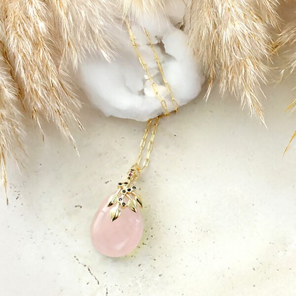 Collier goutte flora quartz rose