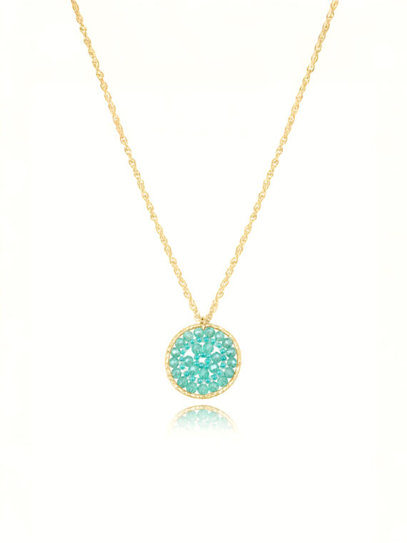 Collier paradis crystalline presentation. Bleu et doré