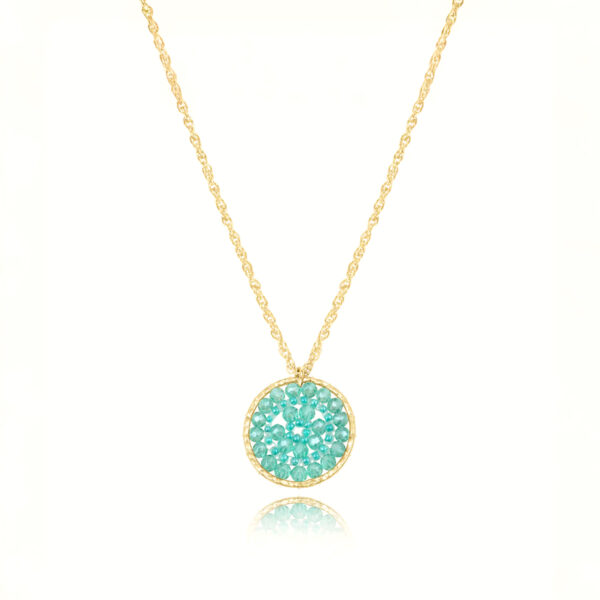 Collier paradis crystalline presentation. Bleu et doré