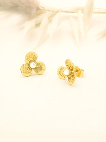 Puces d'oreilles fleurs primavera nacre - bijoux dorés à l'or fin
