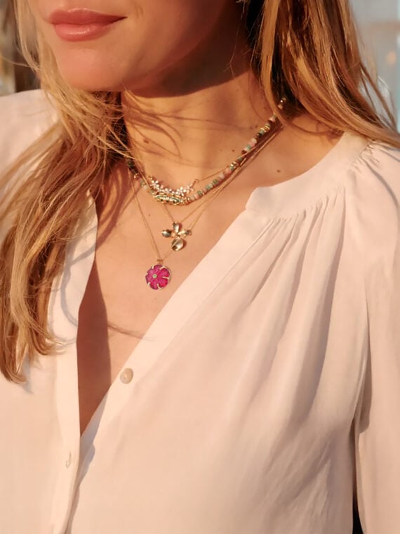 Collier fleur cristal tourmaline rose - femme