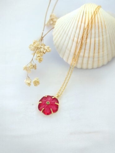 Collier fleur cristal tourmaline rose