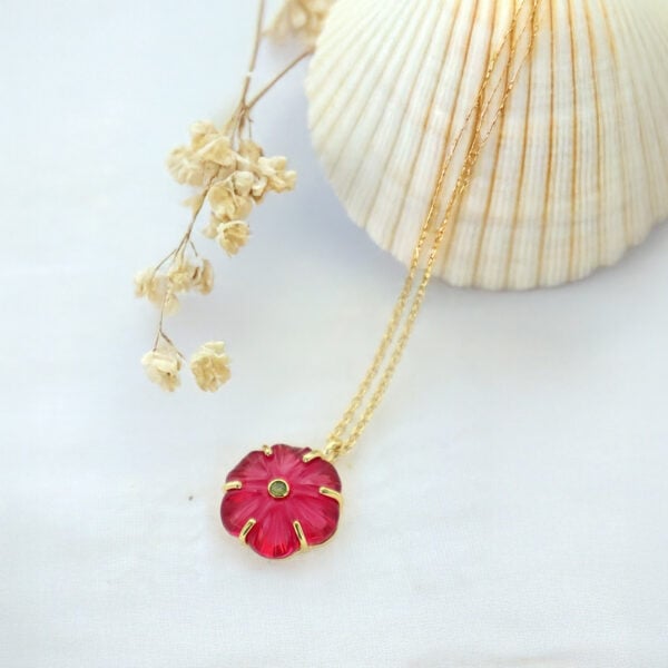 Collier fleur cristal tourmaline rose