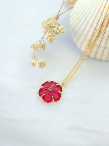 Collier fleur Iris Cristal tourmaline rose