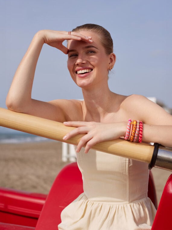 Elastique bracelet kknekki nougat neon pink - beige gris et rose fluo - femme plage