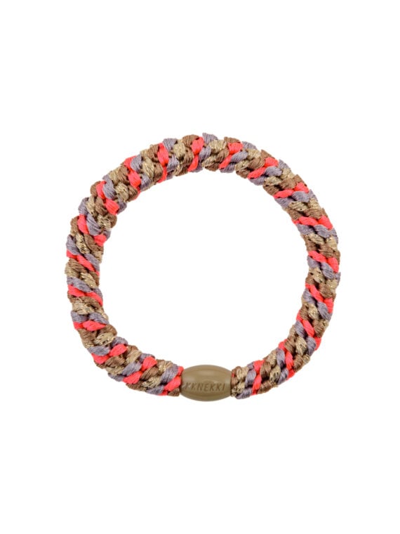 Elastique bracelet kknekki nougat neon pink - beige gris et rose fluo -