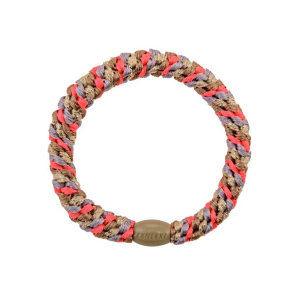 Elastique bracelet kknekki nougat neon pink - beige gris et rose fluo -