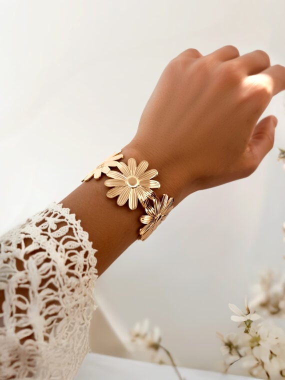 Jonc doré astra marguerite - acier inoxydable - femme