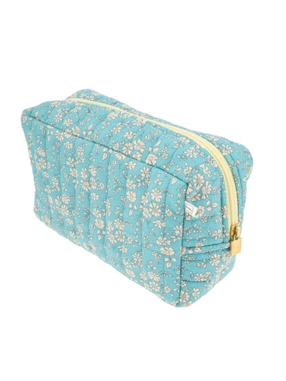 Grande trousse de toilette Ella Bleu Azur en coton liberty fleuri