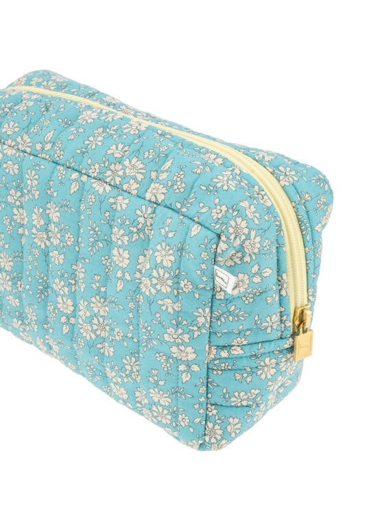 Grande trousse de toilette Ella Bleu Azur en coton liberty fleuri