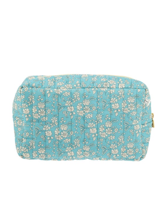 Grande trousse de toilette Ella Bleu Azur en coton liberty fleuri