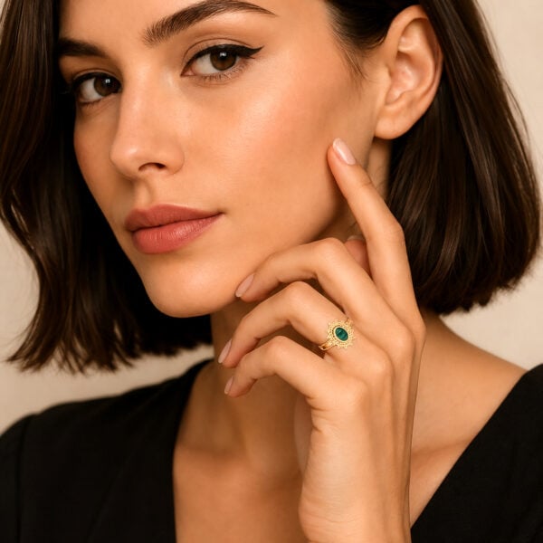 Bague fine marquise malachite - femme