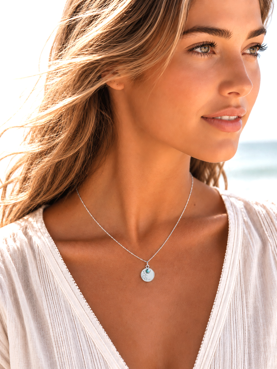 Petit collier argenté Océan jaspe africain 1 Petit collier océan argent femme