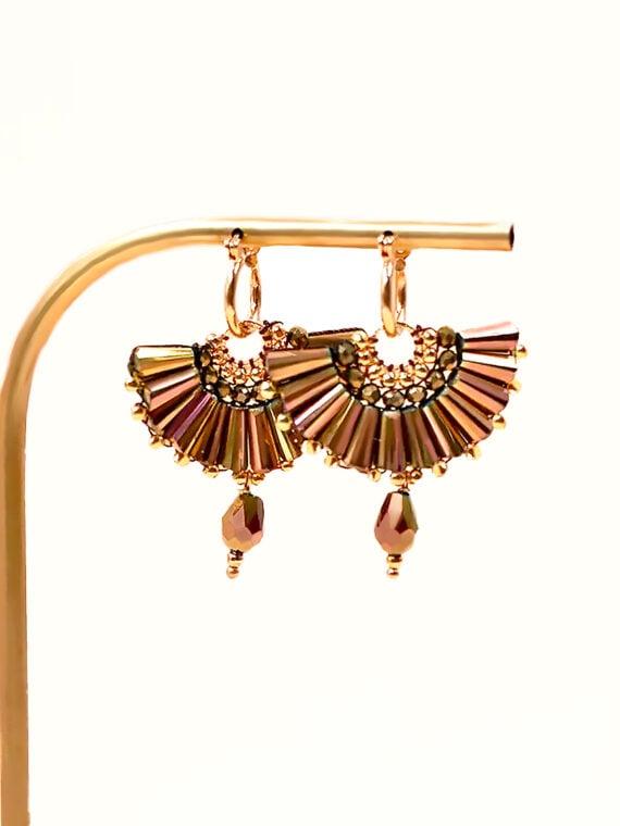 Boucles d'oreilles éventail Pitaya - marron bronze - Bijoux fantaisie