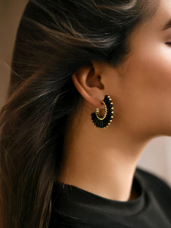 Boucles d'oreilles noires élégantes, en forme d'éventail, nommées Juan.