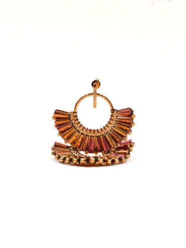 Boucles d'oreilles colorées et élégantes et forme d'éventail, nommées : Quetzal magenta