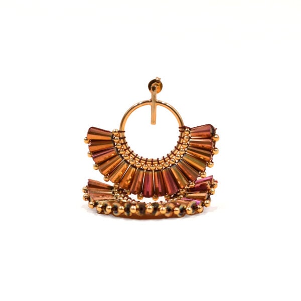 Boucles d'oreilles colorées et élégantes et forme d'éventail, nommées : Quetzal magenta