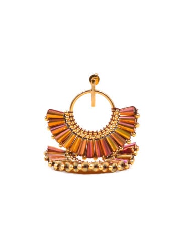 Boucles d'oreilles colorées et élégantes et forme d'éventail, nommées : Quetzal magenta