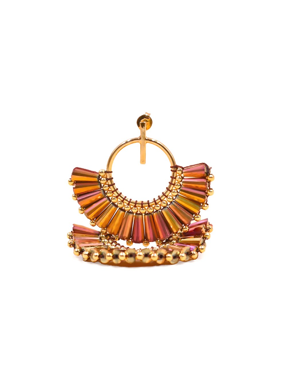 Boucles d'oreilles colorées et élégantes et forme d'éventail, nommées : Quetzal magenta