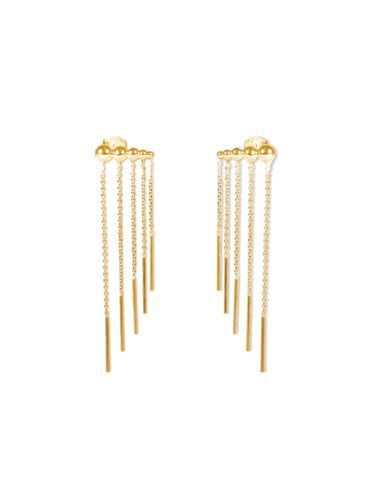 Boucles d'oreilles dorées élégantes. Forme chaînette cascade. Plaqué or.