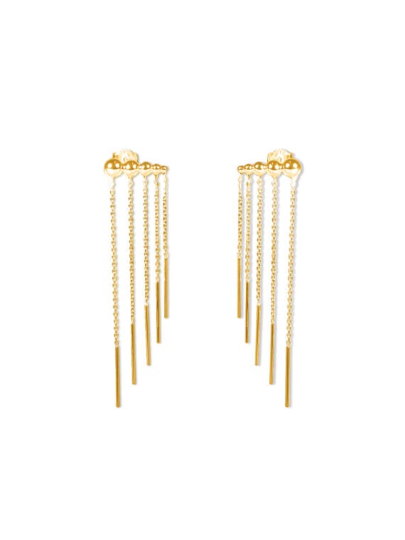 Boucles d'oreilles dorées élégantes. Forme chaînette cascade. Plaqué or.
