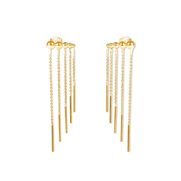 Boucles d'oreilles dorées élégantes. Forme chaînette cascade. Plaqué or.