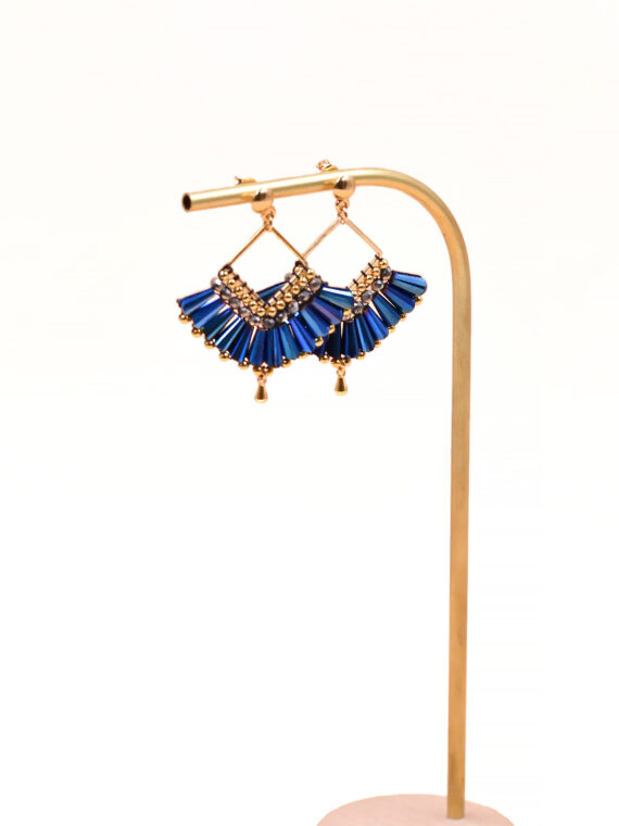Boucles d'oreilles éventail cana bleu - Bijoux fantaisie faits main