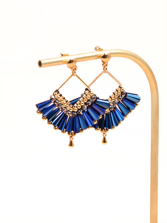 Boucles d'oreilles éventail cana bleu - Bijoux fantaisie faits main